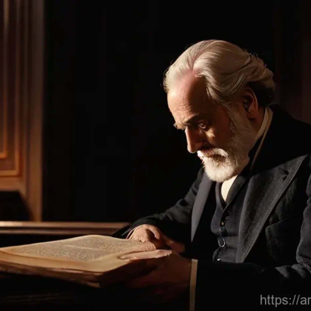 연극배우의 실전 연기 팁 - **Prompt:** A seasoned theater actor, dressed in elegant, modest stage attire, sits thoughtfully in ...