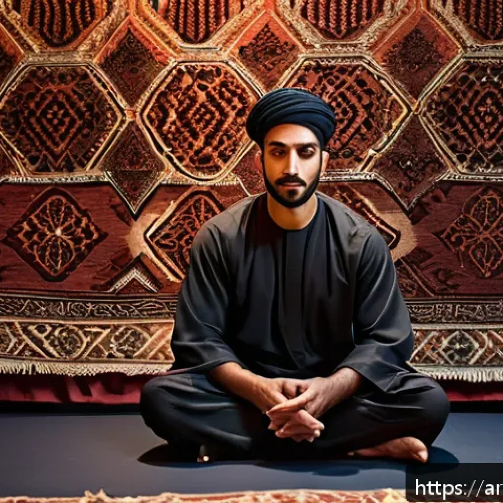 연극배우의 공연 전 루틴 - A focused Arab male actor preparing backstage for a theatrical performance, practicing deep breathin...