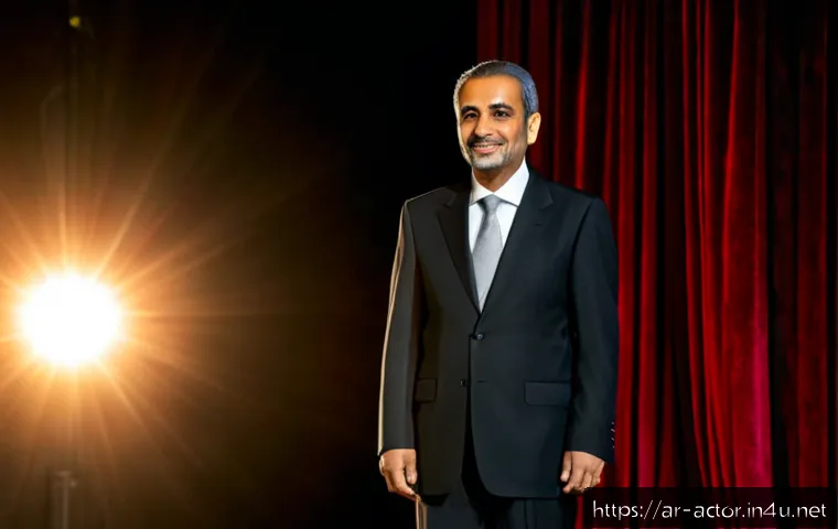 연극배우의 무대 복귀 사례 - Photorealistic Arab stage actor in his late 50s making an emotional return to a grand traditional th...